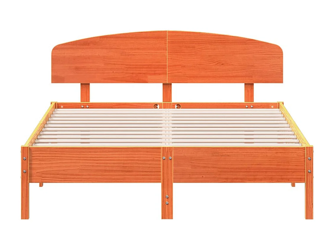Bedframe met hoofdbord massief grenenhout wasbruin 150x200 cm BE181019
