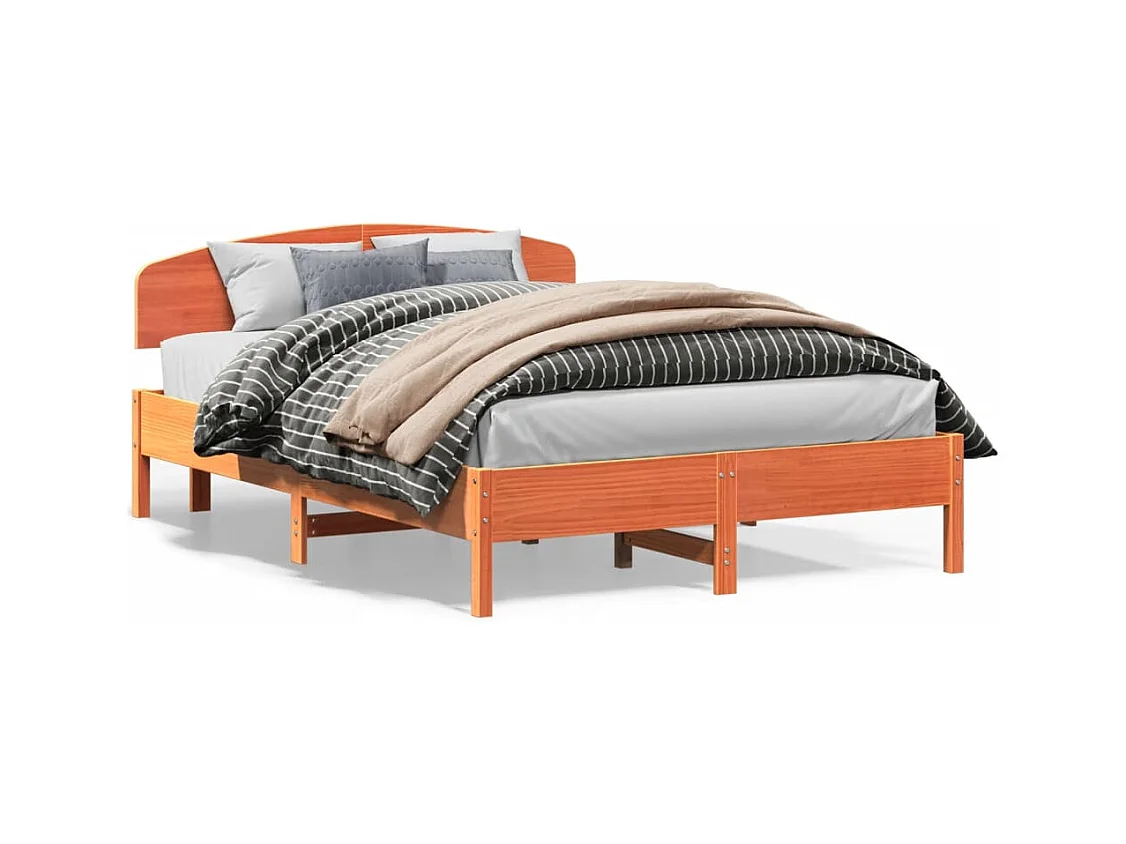 Lit double et tête de lit cire marron 150x200 cm bois de pin FR64394