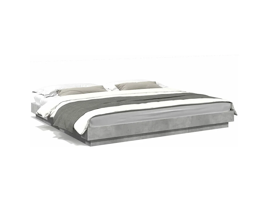 Lit double gris béton 180x200 cm bois d'ingénierie FR21459