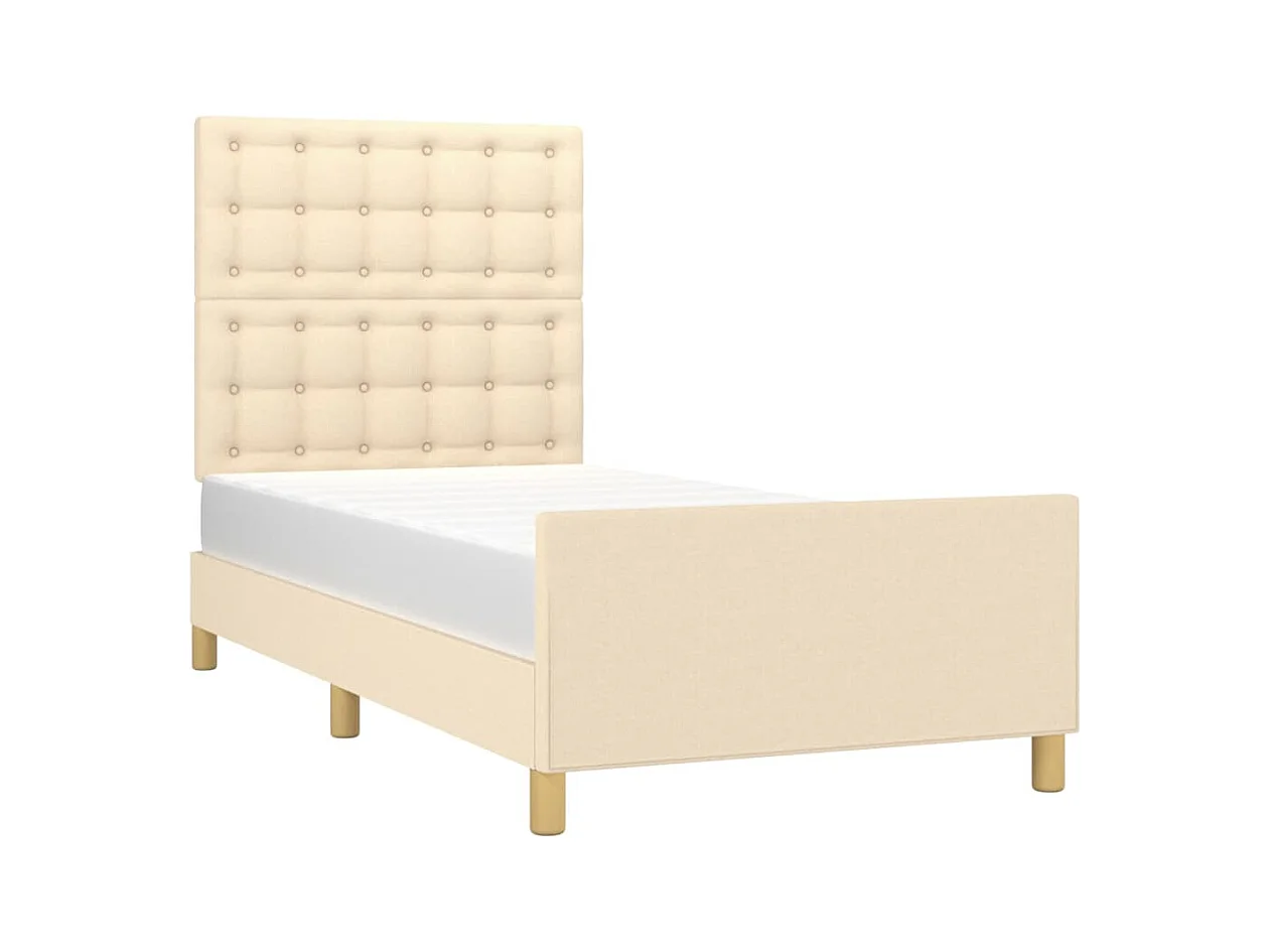 Lit simple + tête de lit Crème 90x200 cm Tissu FR74498