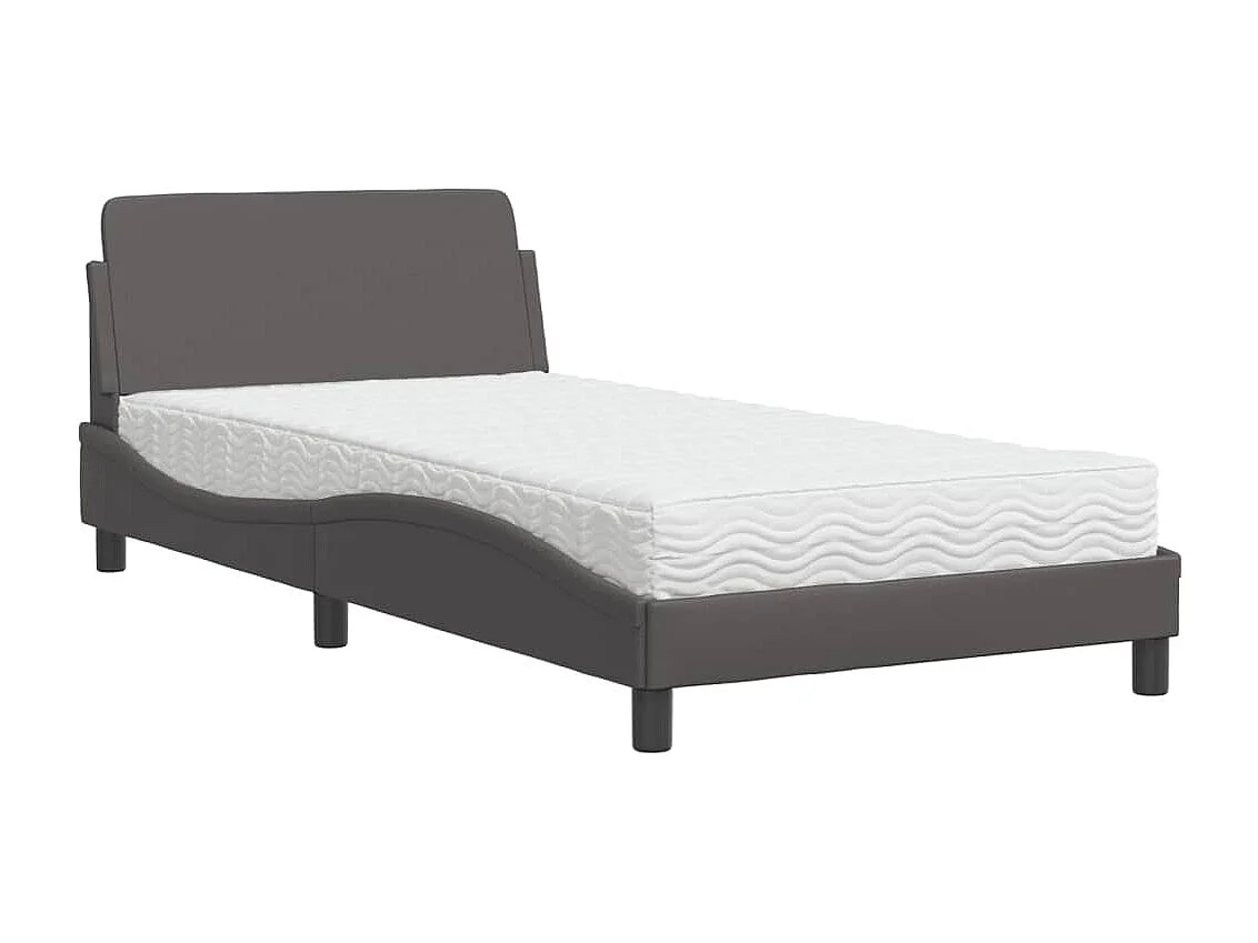 Cama com colchão 100x200 cm couro artificial cinzento PT546077