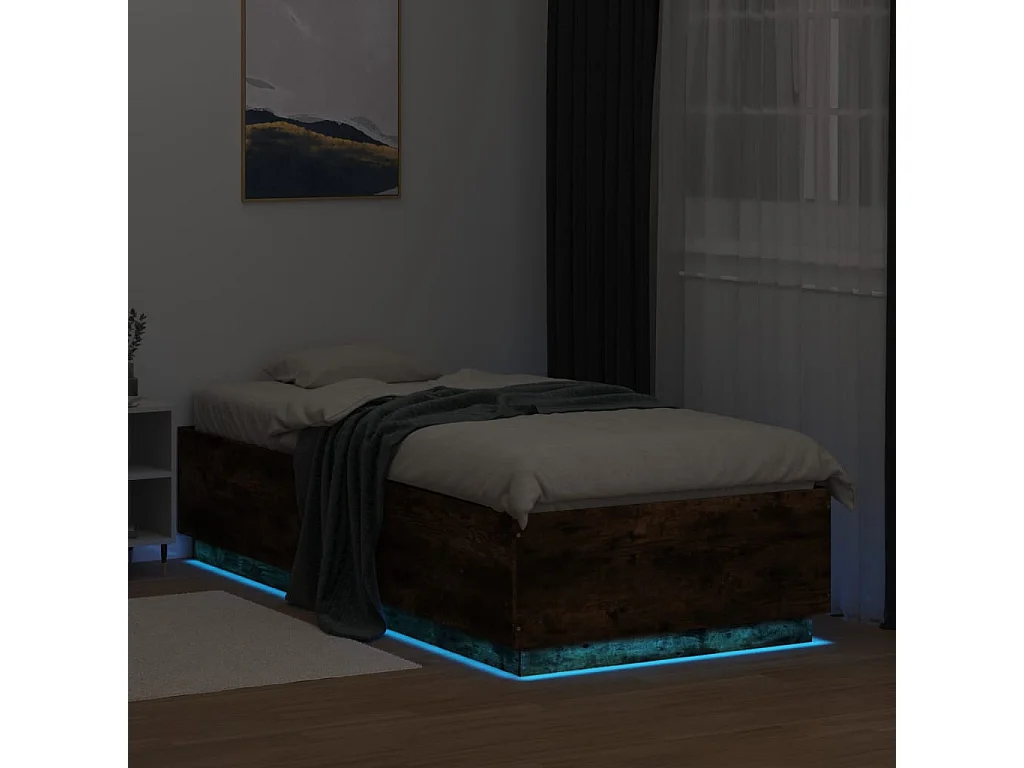 Lit simple avec lumières LED chêne fumé 100x200 cm FR81951