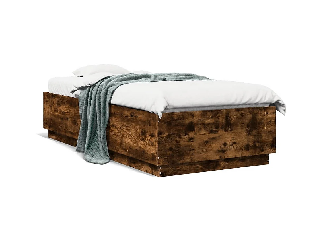 Cama c/ luzes LED derivados madeira carvalho fumado PT426529