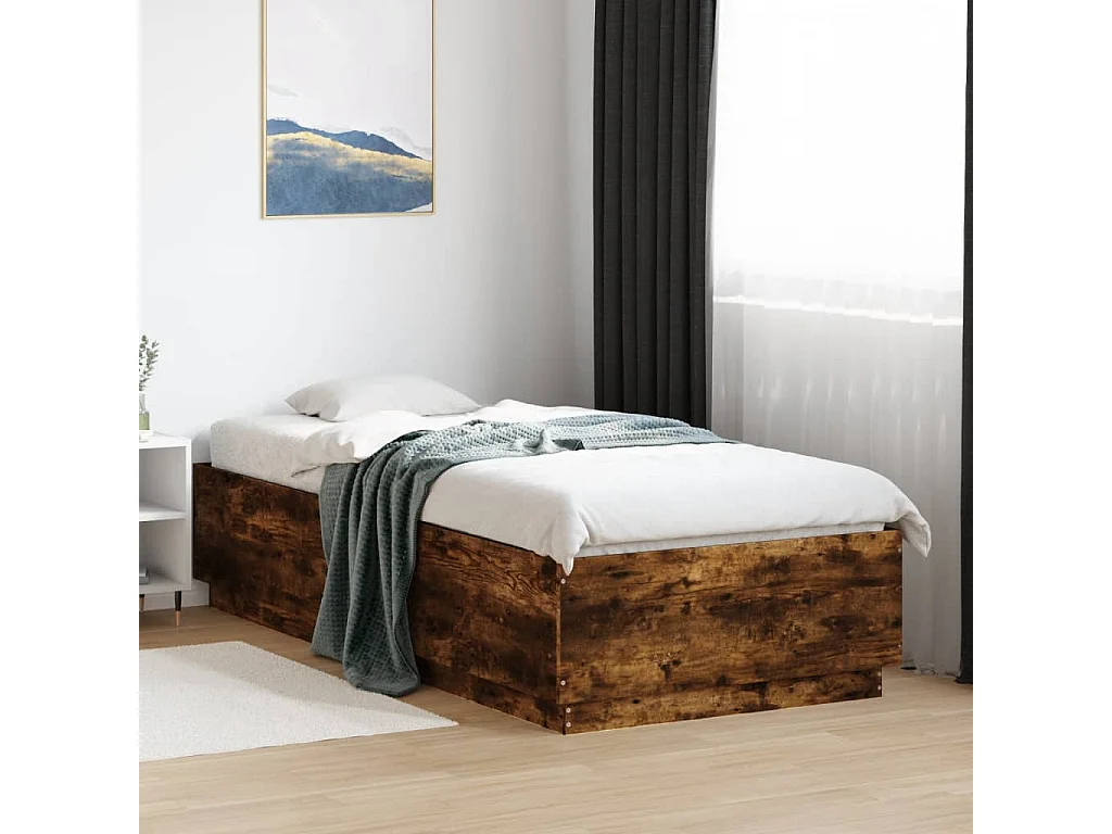 Lit simple avec lumières LED chêne fumé 100x200 cm FR81951