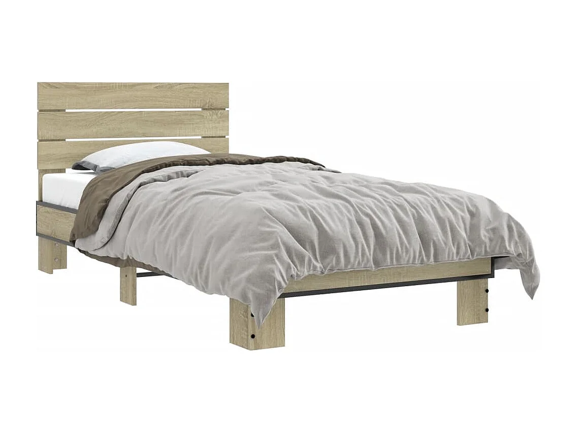 Cama 75x190 cm - madera ingeniería metal roble Sonoma ES821301