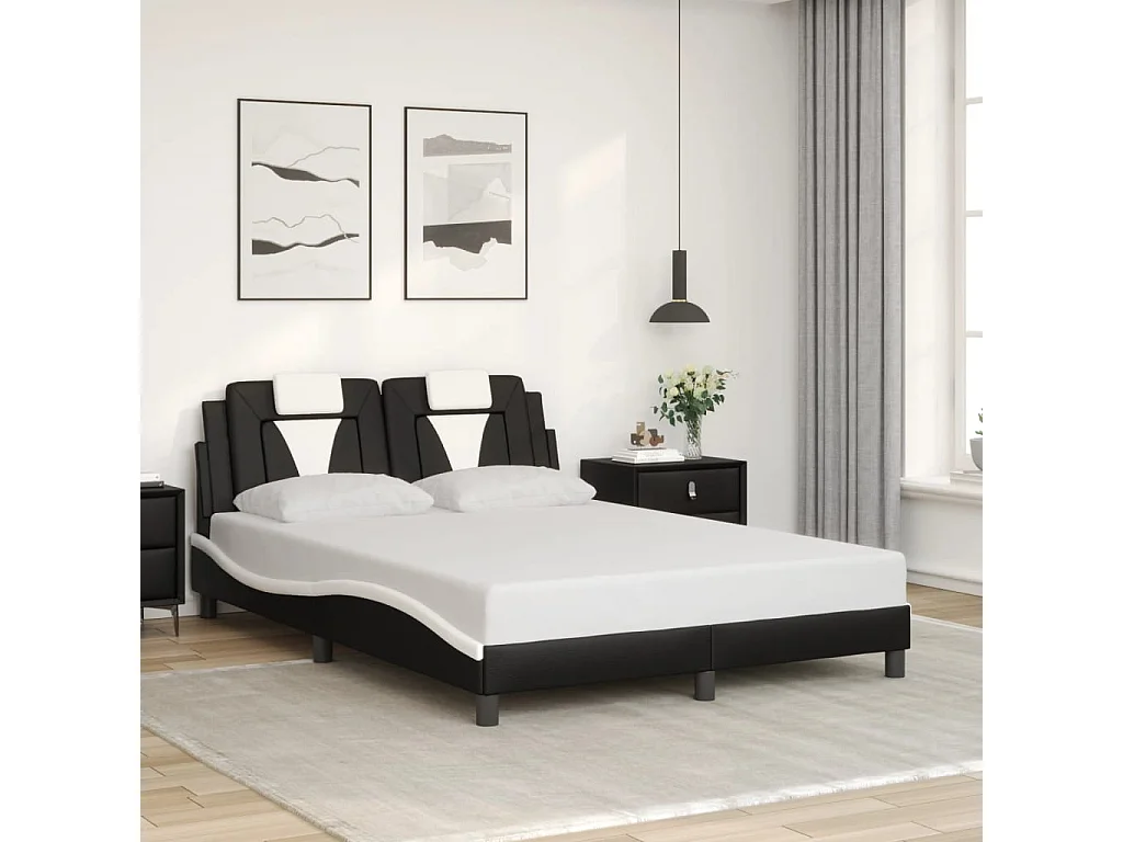 Bedframe met hoofdbord kunstleer zwart en wit 120x200 cm BE110404