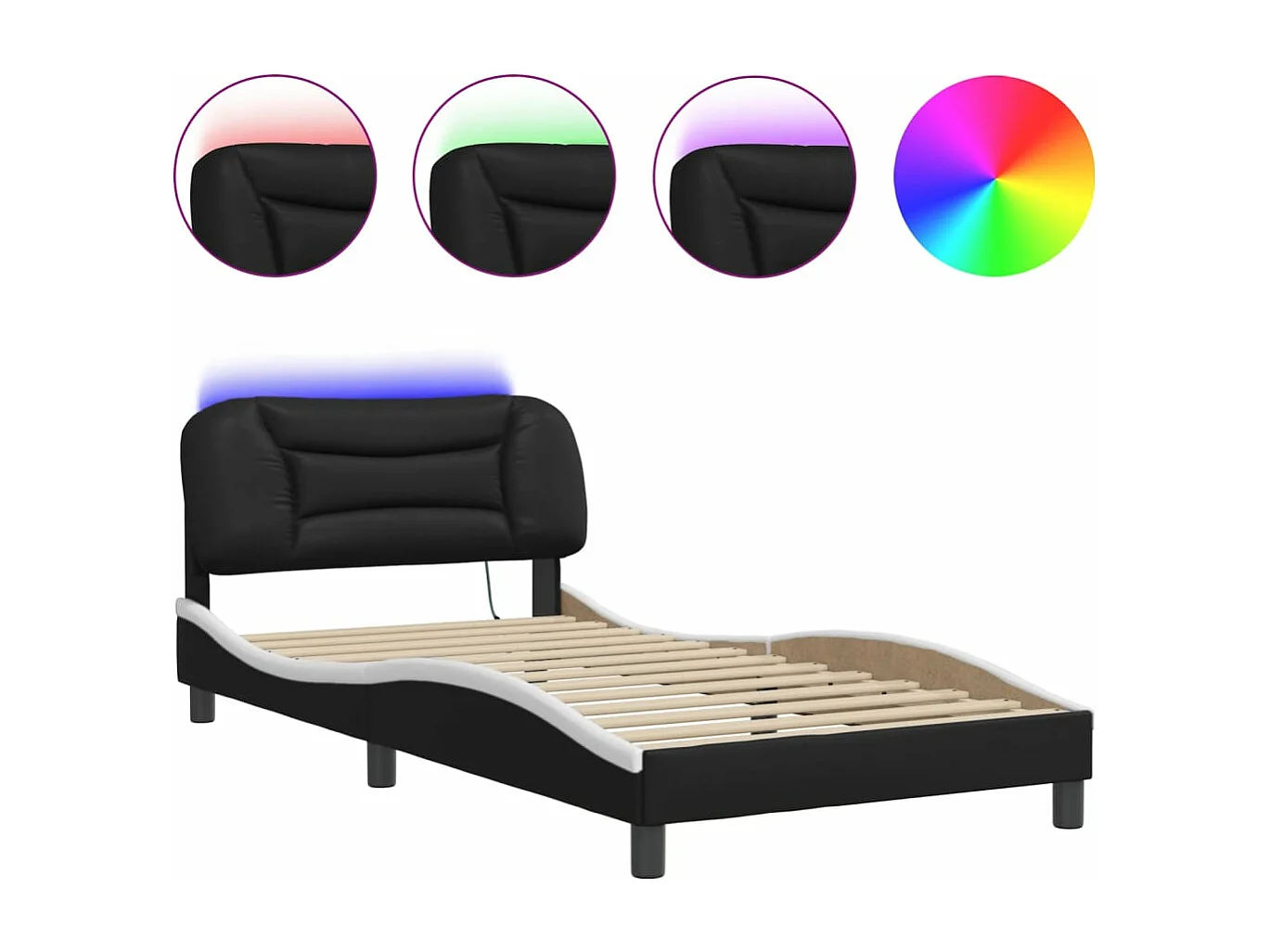 Lit simple avec lumières LED noir blanc 100x200 cm similicuir FR93647