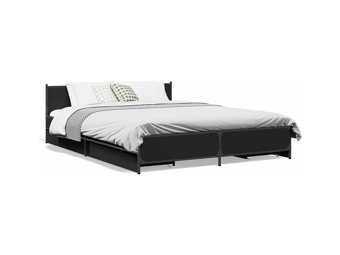 Bedframe met lades bewerkt hout bruin eikenkleur 135x190 cm BE394539