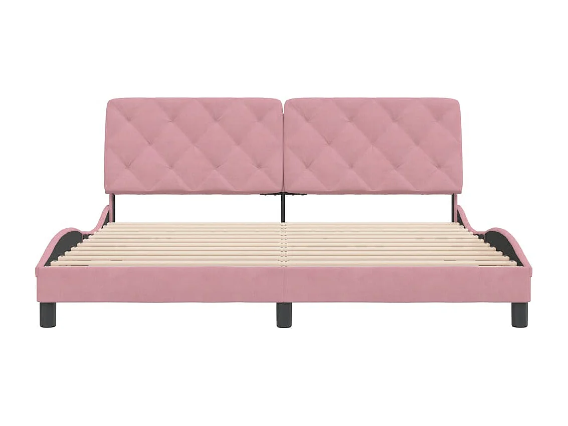 Lit double + tête de lit Rose 180x200 cm Velours FR93814
