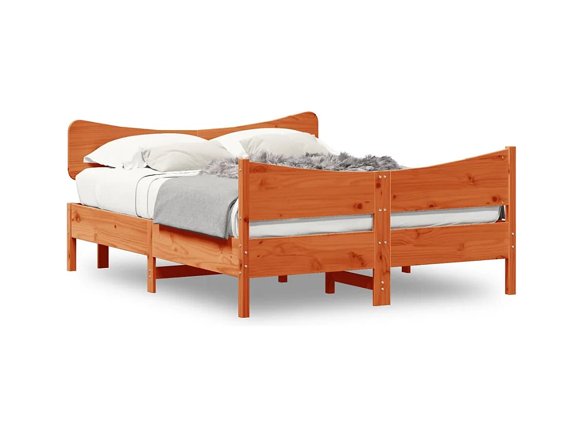 Lit double et tête de lit cire marron 150x200 cm bois de pin FR97239