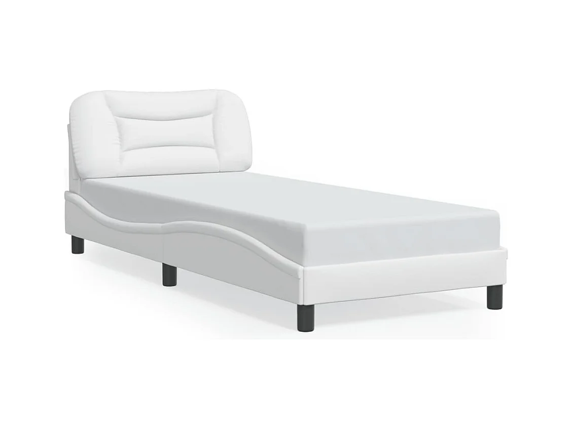 Cama individual- 90x190cm con cabecero cuero sintético blanco ES662354