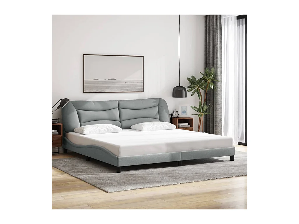 Lit double + tête de lit Gris clair 200x200 cm Tissu FR18825
