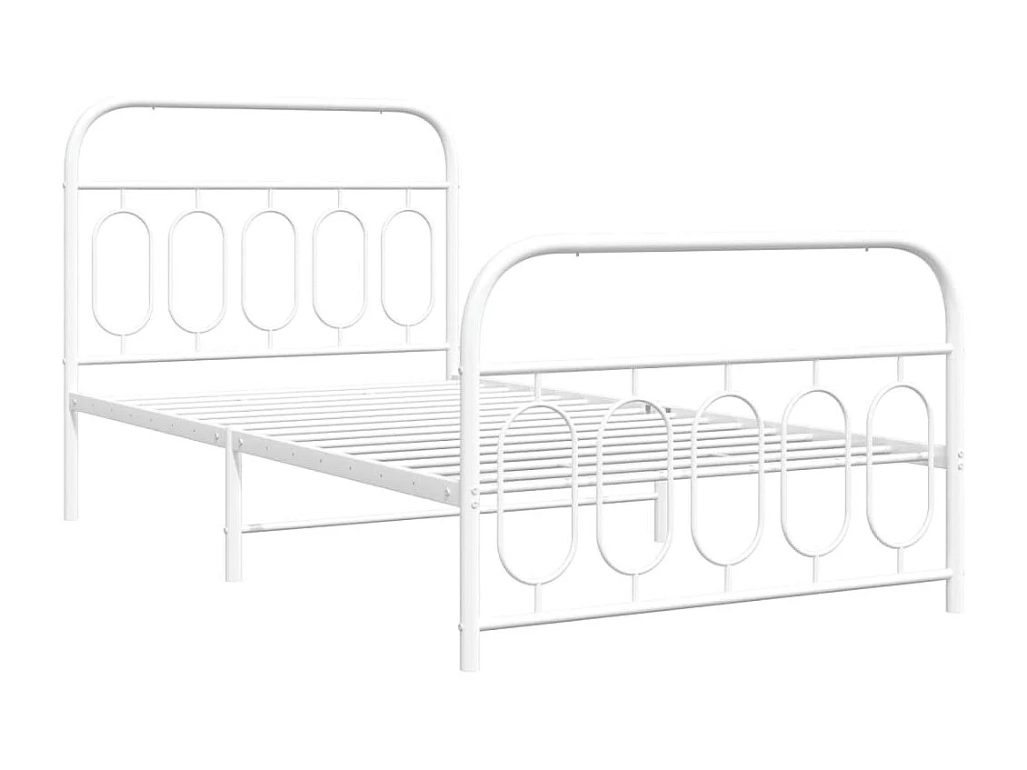 Lit simple métal + tête de lit/pied de lit blanc 107x203cm FR90975