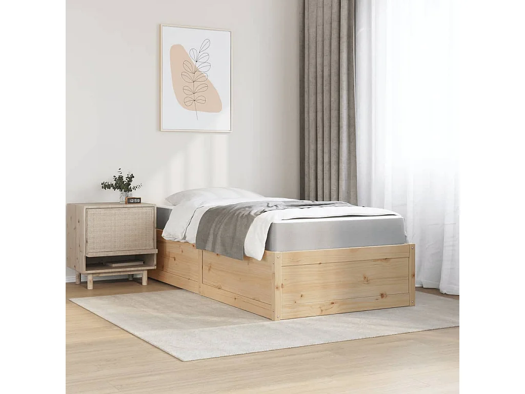 Lit adulte + matelas 90x190 cm bois massif de pin FR22509