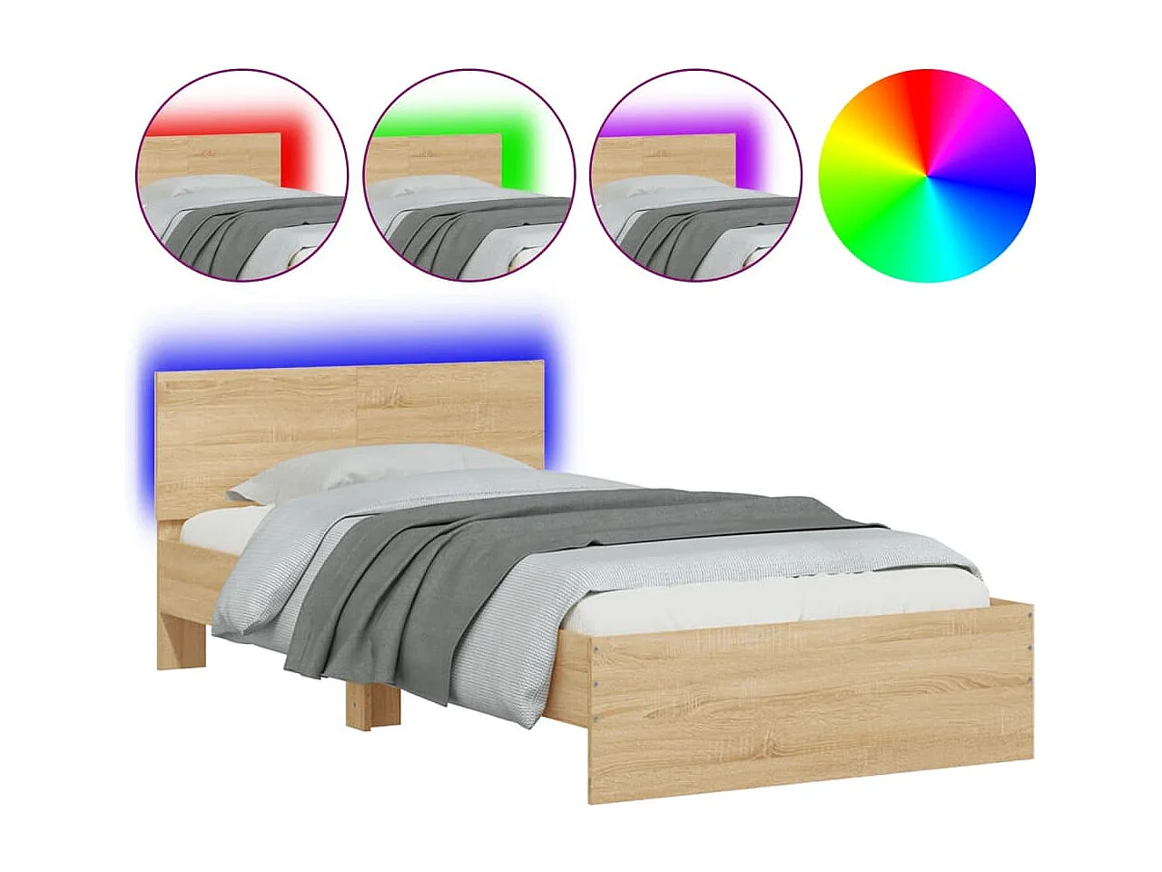 Bedframe met hoofdbord en LED sonoma eikenkleurig 100x200 cm BE423261