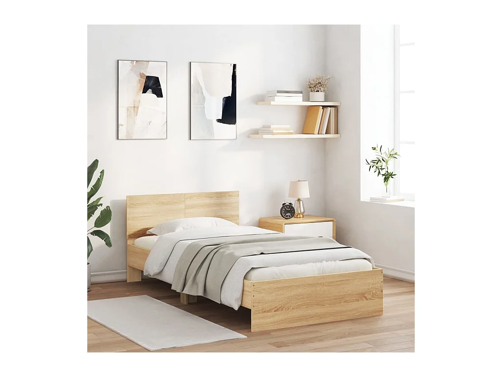 Lit simple tête de lit et lumières LED chêne sonoma 100x200cm FR88080
