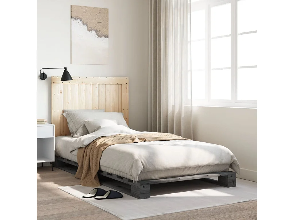 Cama com cabeceira 100x200cm pinho maciço cinza PT897707