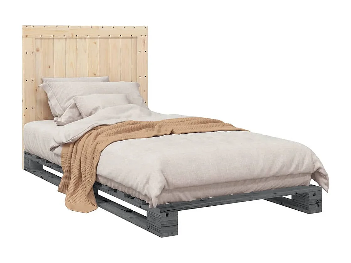 Cama com cabeceira 100x200cm pinho maciço cinza PT897707