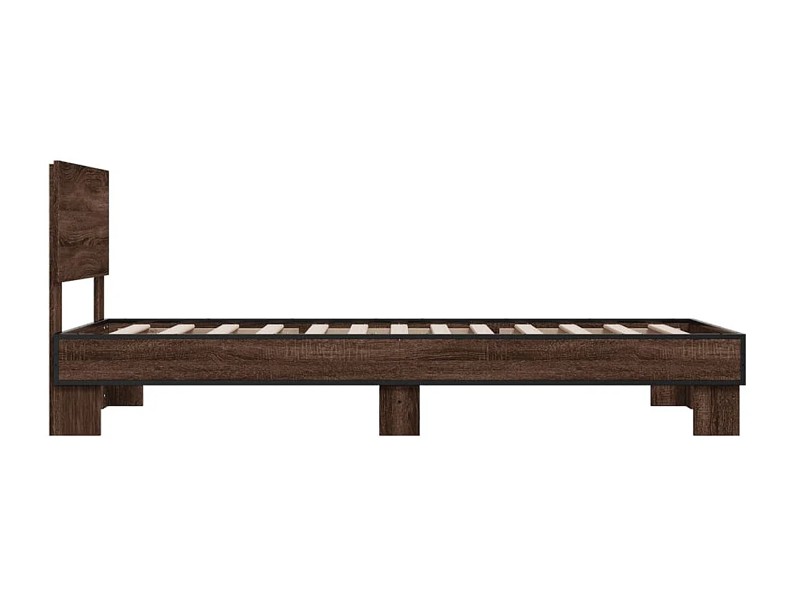 Lit simple chêne marron 90x200 cm bois d'ingénierie et métal FR12419
