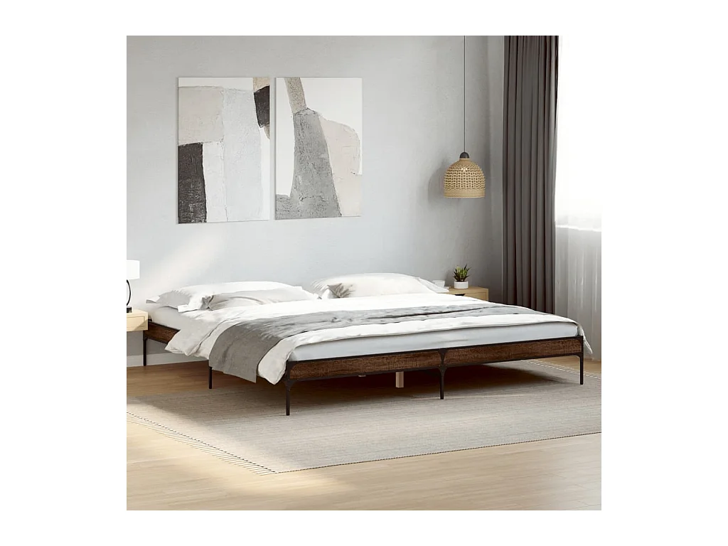 Lit double chêne marron 200x200 cm bois d'ingénierie et métal FR72120