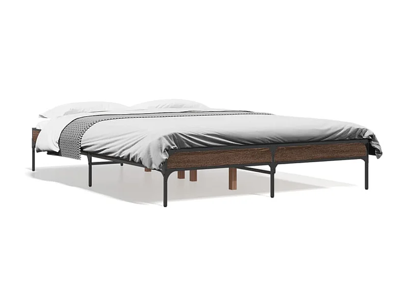 Cama 135x190 cm - madera ingeniería metal marrón roble ES870103