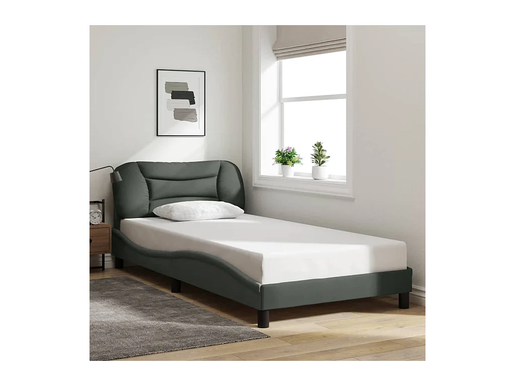 Lit simple + tête de lit Gris foncé 100x200 cm Tissu FR76499