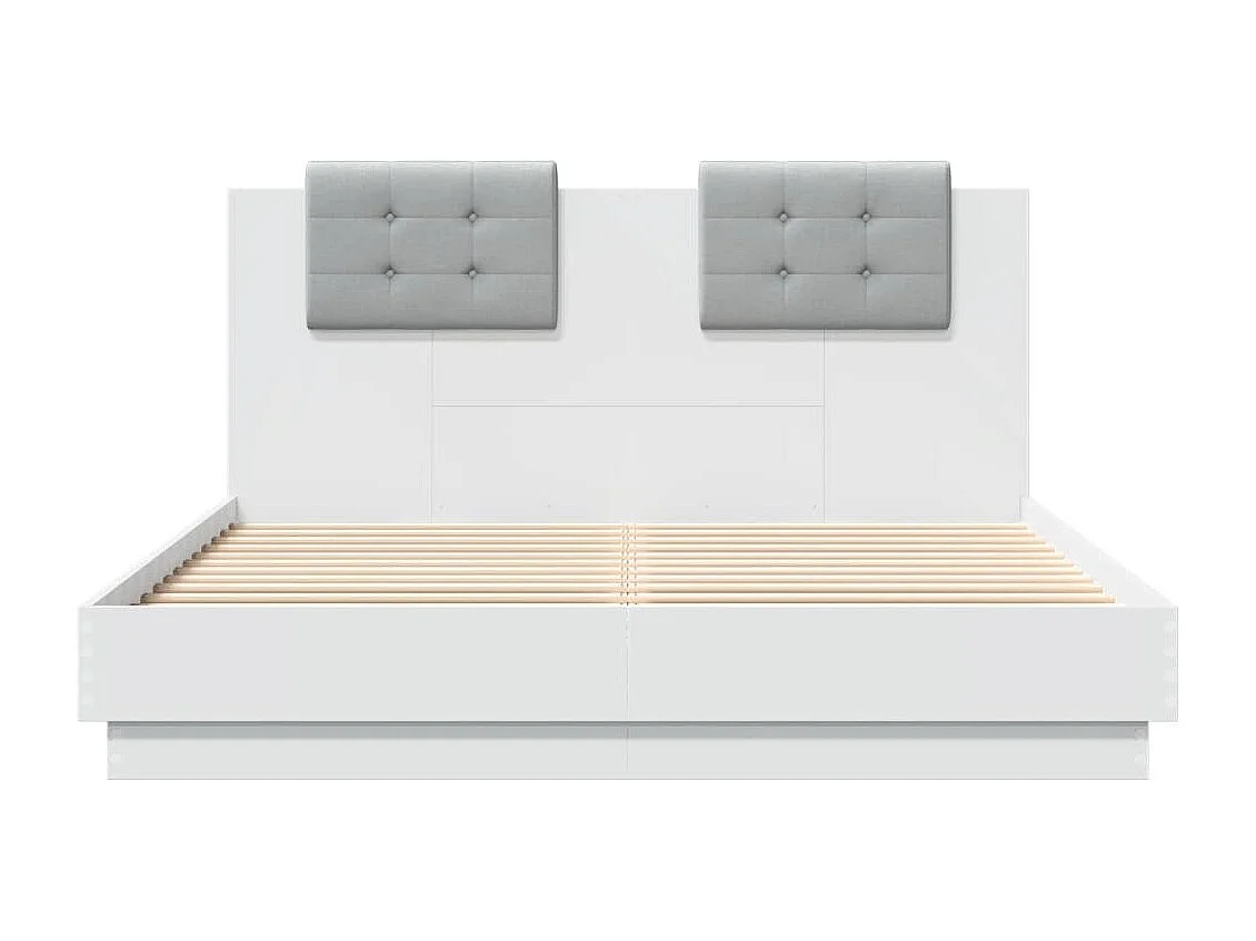 Lit double + tête de lit blanc 150x200cm bois d'ingénierie FR70524