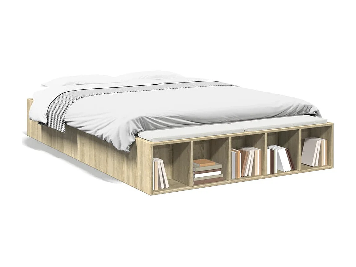 Lit double chêne sonoma 135x190 cm bois d'ingénierie FR13129