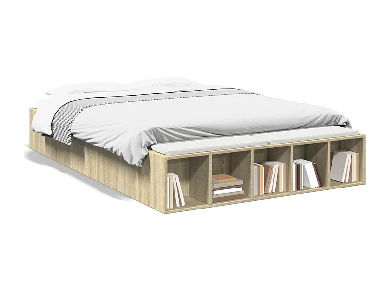 Lit double chêne sonoma 135x190 cm bois d'ingénierie FR13129