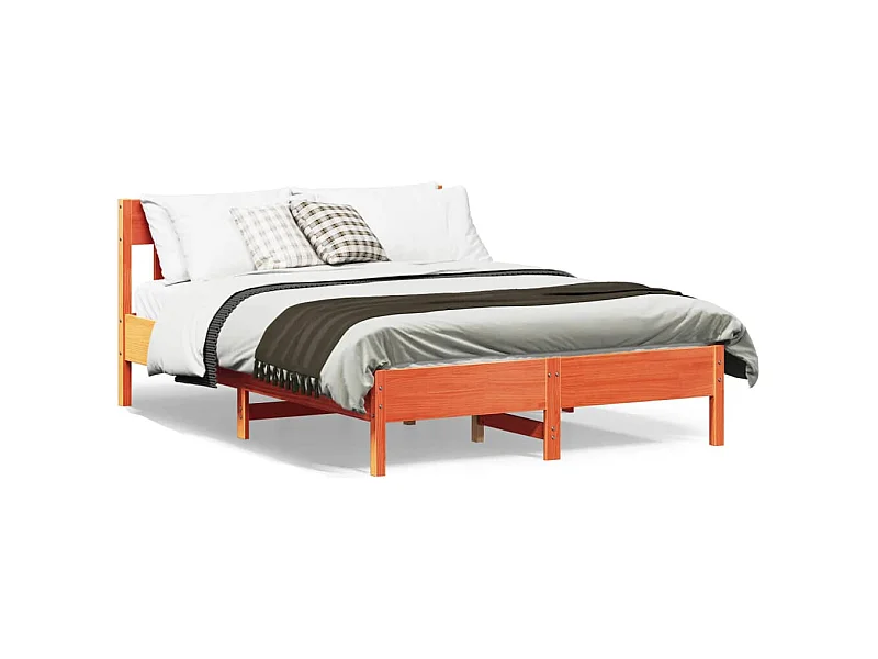 Lit double et tête de lit cire marron 135x190 cm bois de pin FR78917