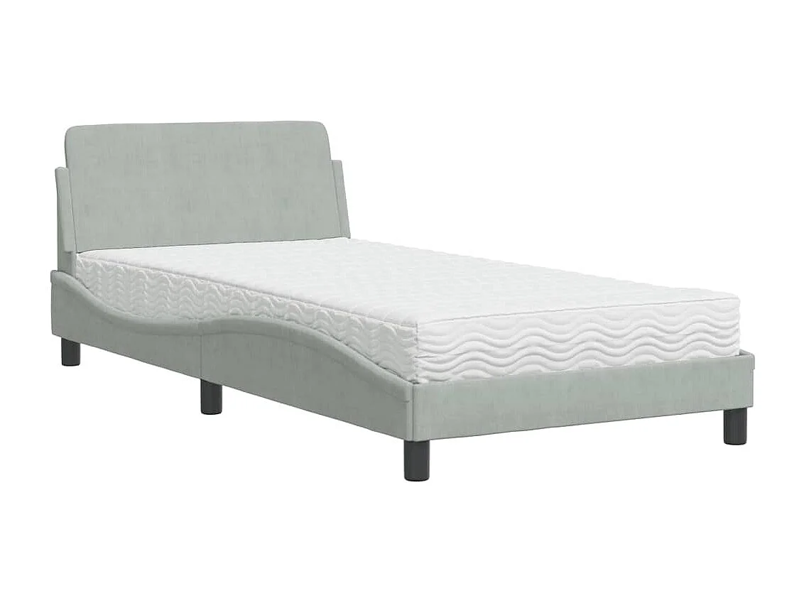 Lit adulte + matelas gris clair 100x200 cm velours FR21196