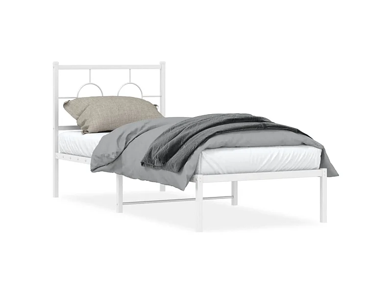 Bedframe met hoofdbord metaal wit 75 x 190 cm BE475826