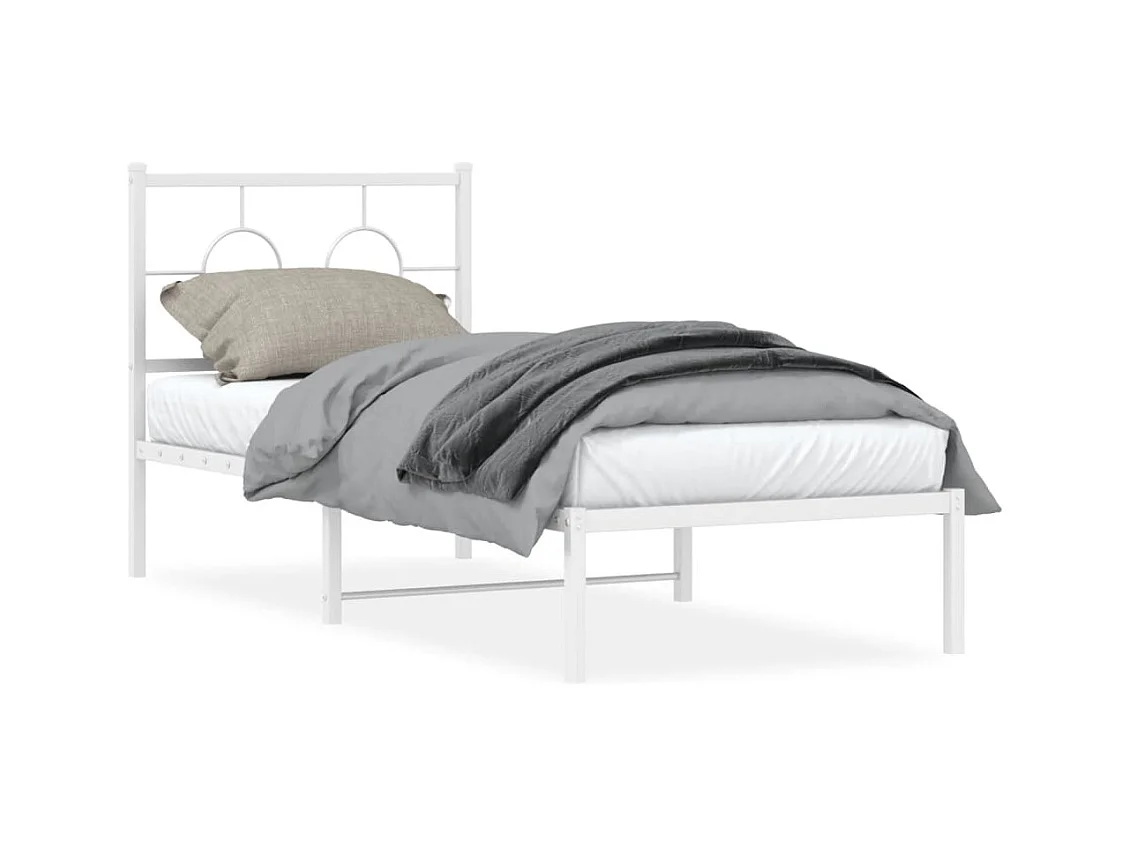 Lit simple métal + tête de lit blanc 75x190 cm FR37975