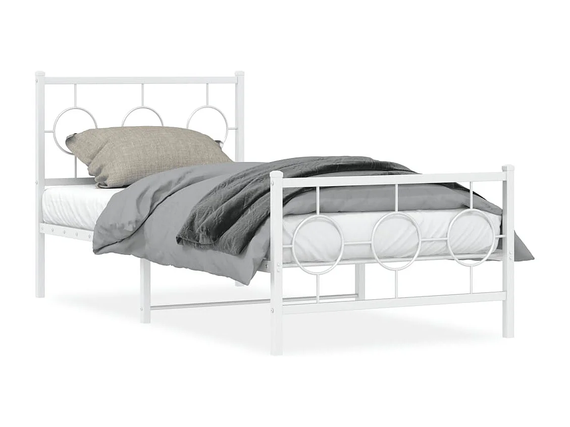 Cama 90x190 cm - metal con cabecero y pie blanca ES479360
