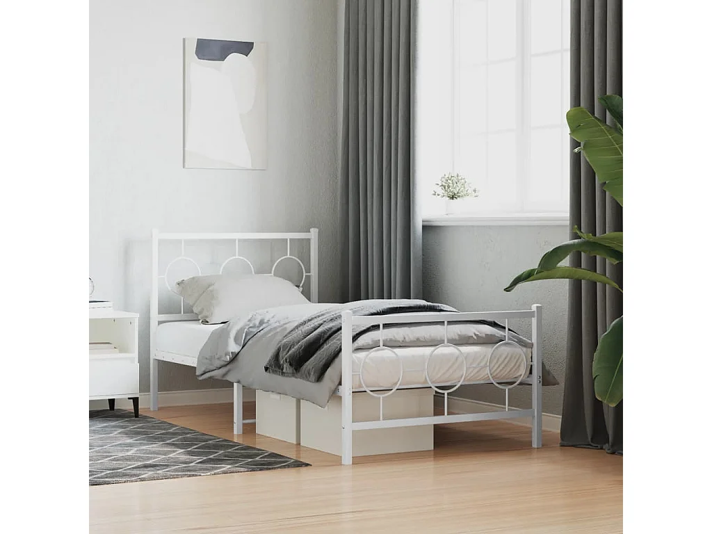 Cama com cabeceira e pés 90x190 cm metal branco PT869669