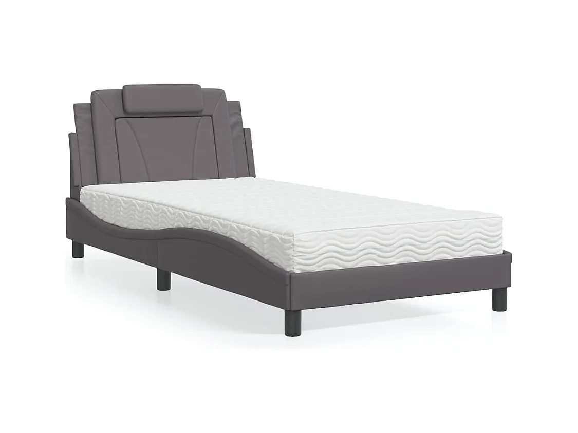 Cama com colchão 100x200 cm couro artificial cinzento PT163031