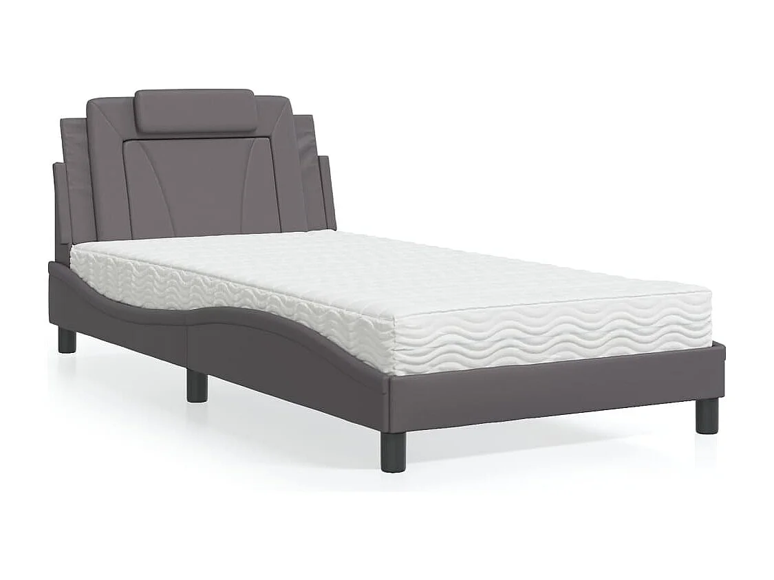 Lit adulte + matelas gris 100x200 cm similicuir FR77590