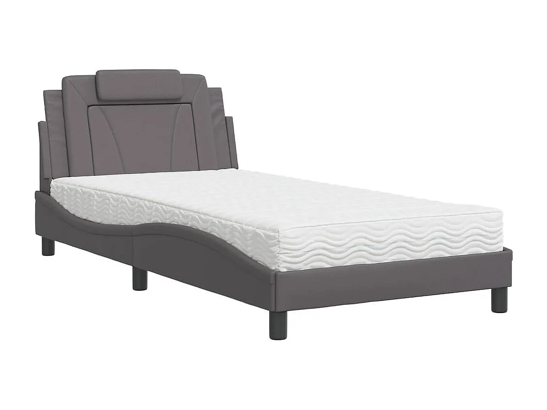 Lit adulte + matelas gris 100x200 cm similicuir FR77590