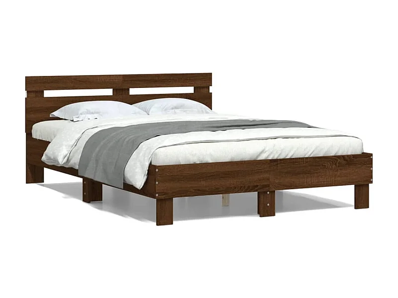 Bedframe met hoofdeinde en LED bruin eikenkleur 135x190 cm BE202459