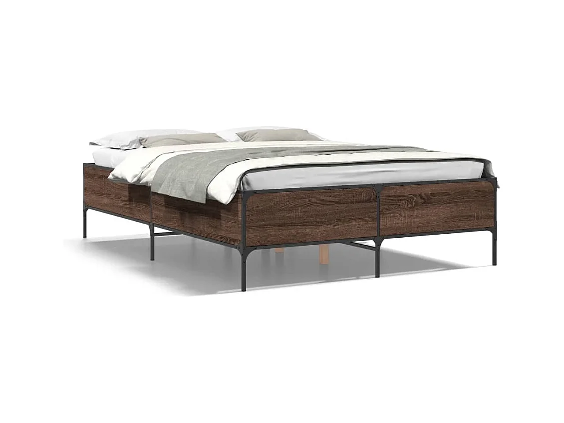 Lit double chêne marron 160x200 cm bois d'ingénierie et métal FR73057