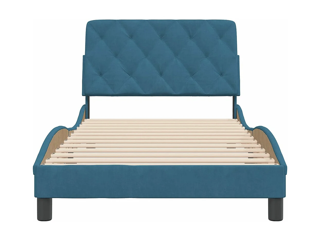 Lit simple + tête de lit bleu 100x200 cm velours FR16672