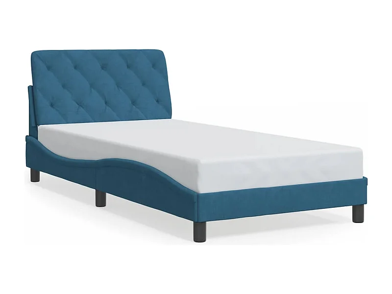 Cama c/ cabeceira 100x200 cm veludo azul PT979081