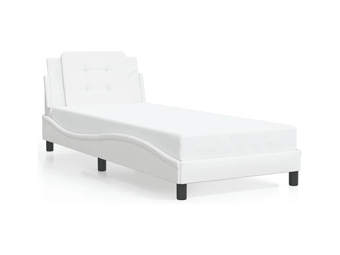 Lit simple + tête de lit Blanc 90x190 cm Similicuir FR35012