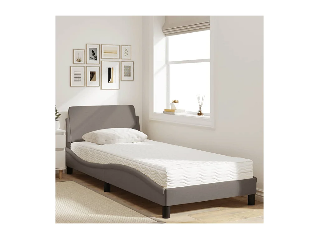 Lit adulte + matelas taupe 90x200 cm tissu FR87663