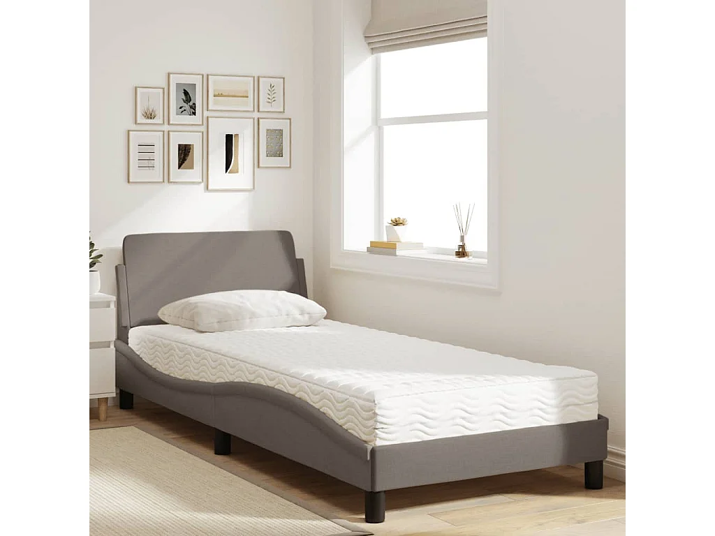 Lit adulte + matelas taupe 90x200 cm tissu FR87663