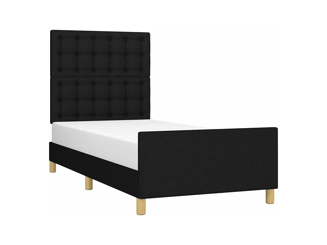Lit simple + tête de lit Noir 90x190 cm Tissu FR70864