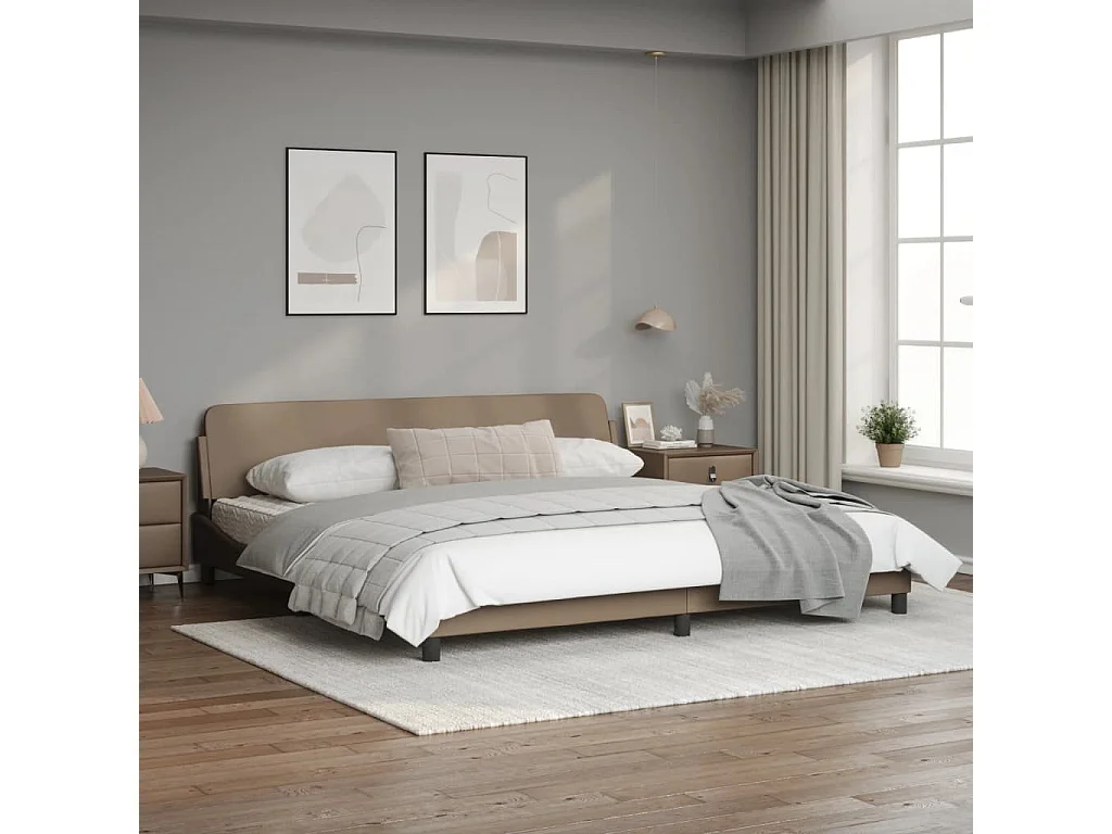 Cama matrimonial- 200x200cm cabecero cuero sintético capuchino ES448787