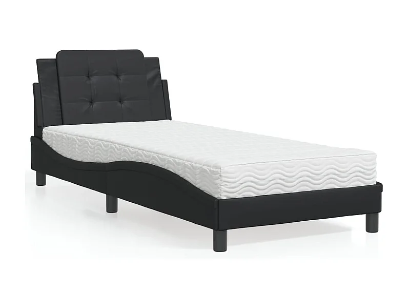 Cama com colchão 90x200 cm couro artificial preto PT417321