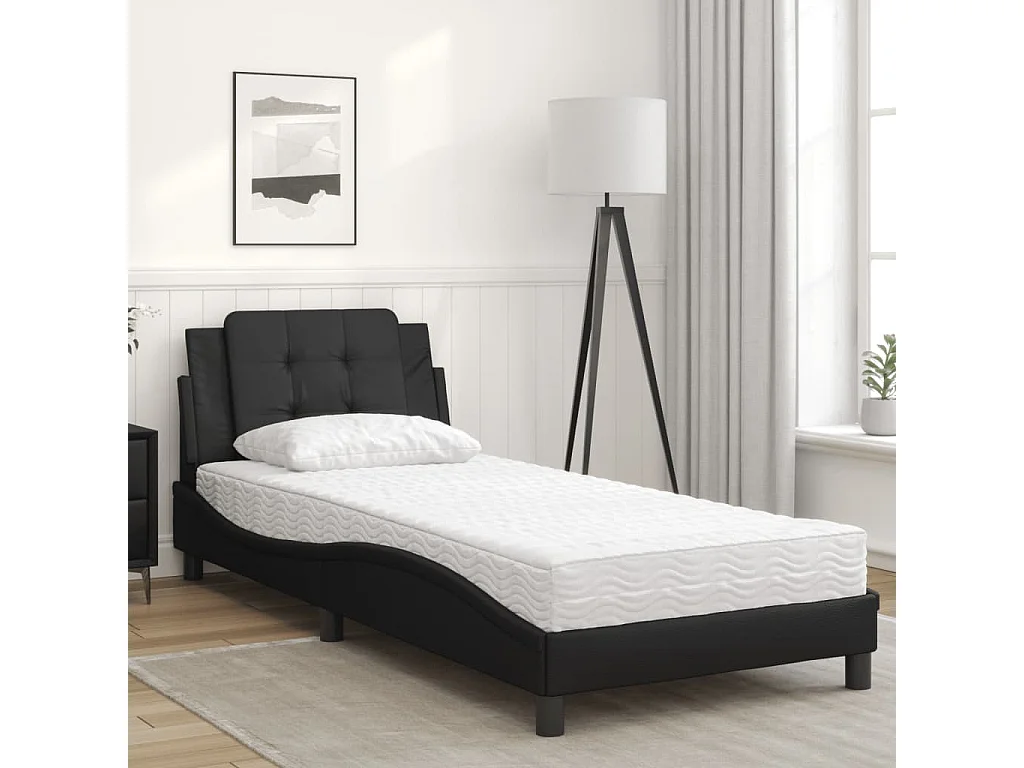 Cama com colchão 90x200 cm couro artificial preto PT417321