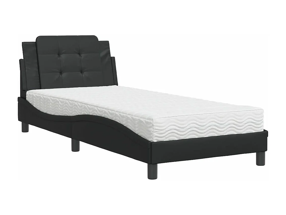 Lit adulte + matelas noir 90x200 cm similicuir FR60077